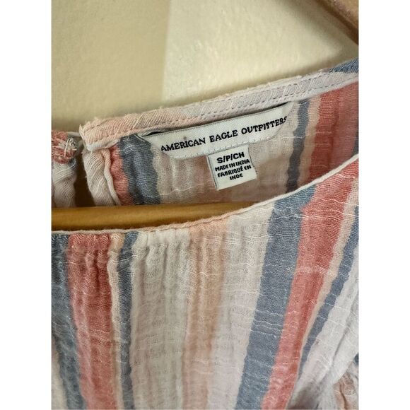American Eagle Red White Blue Flutter Sleeve Gauze Shirt Size Small - Picture 3 of 4